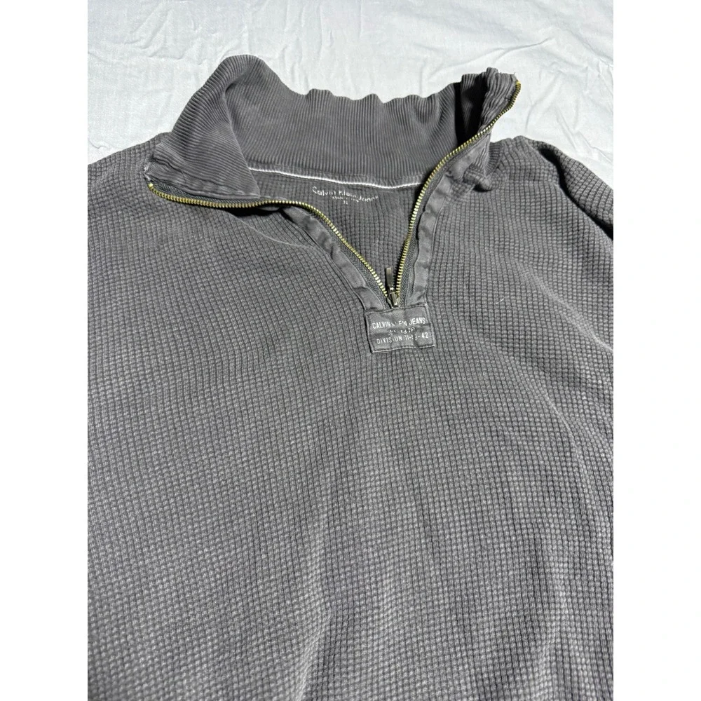 Calvin Klein Jeans Quarter Zip Pullover Mens XL Gray Good Waffle Knit Thermal